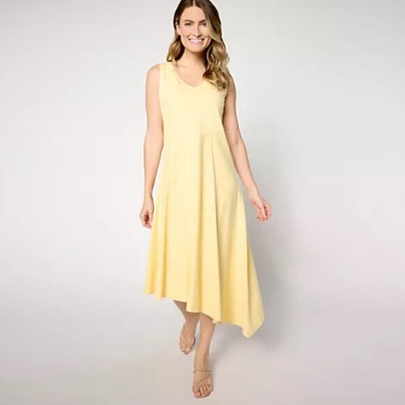 BEAUTIFUL by Lawrence Zarain Petite Asymmetric Hem Maxi Dress Butter Yellow A637